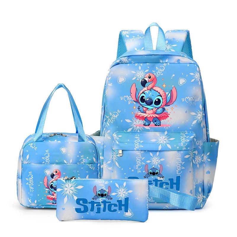 Stitch 3-Piece Backpack Set Cartoon Print School Bag for Boys Girls Outdoor Travel Large Capacity Lightweight Bookbag Disney Collection