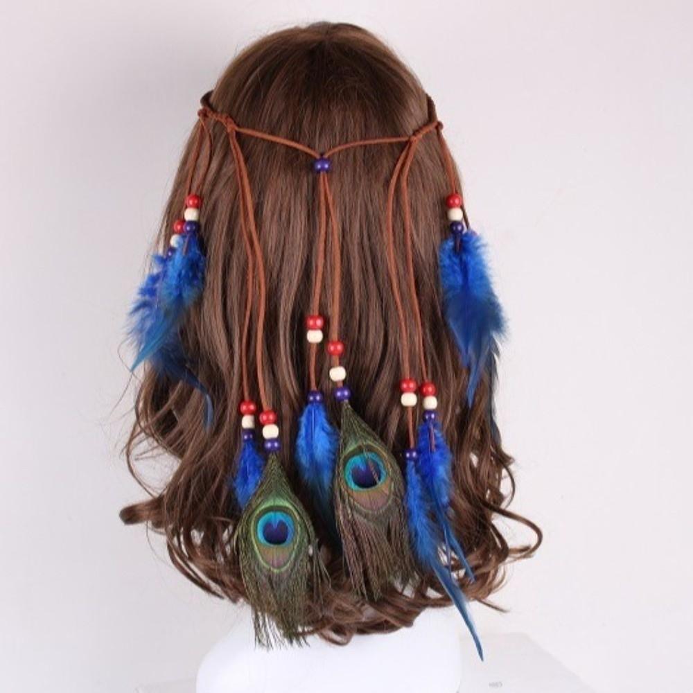 Intricate Beadwork Bohemian Tassel Headband Tribal Feather Hair Extensions Western Cowgirl Outfit
