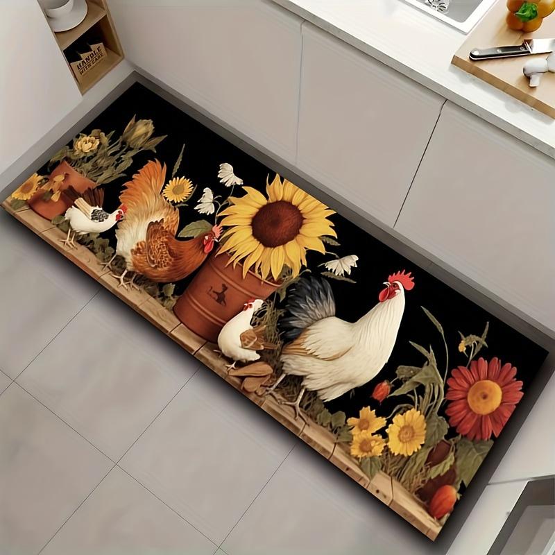 1Pcs Luxury Rooster Sunflower Print Print Kitchen Mat Soft Thickened Kitchen Floor Mat Waterproof Non-slip Oil-proof Floor Mat Runner Rug