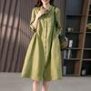 Women Shirt Dress Lapel 3/4 Sleeve High Waist Midi Dress Solid Color Loose Fit Summer Dress Office Lady Wear