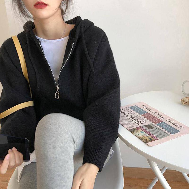 Knitted Cardigan Hooded Sweater Zipper Female Autumn Women Outwear Casual Women Sweater Short Cardigan Sweater Female Coat Top