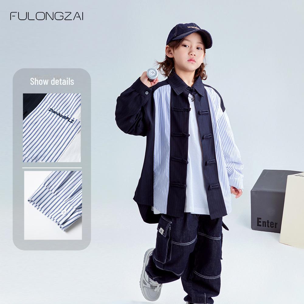 FULONGZAI 2025 Весенняя рубашка в вертикальную полоску для родителей и детей для мальчиков и девочек