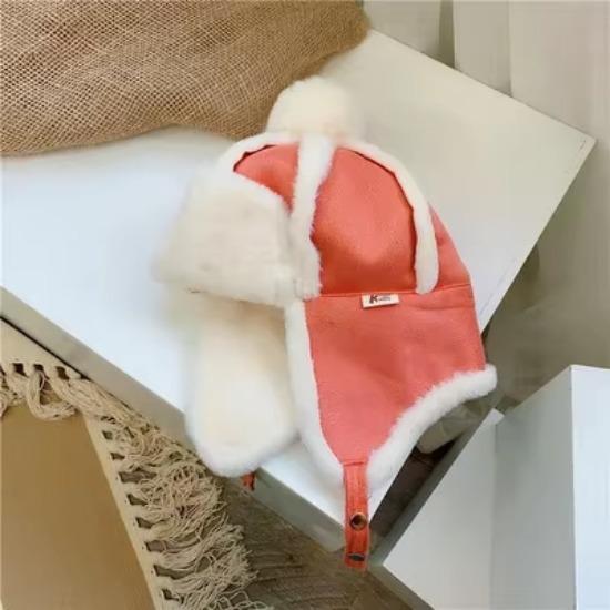 Fur Baby Hat for Girls Boys Plush Lining Winter Hat for Kids Cap with Earflap Skiing Windproof Baby Bonnet Infant Beanie 1-4Y