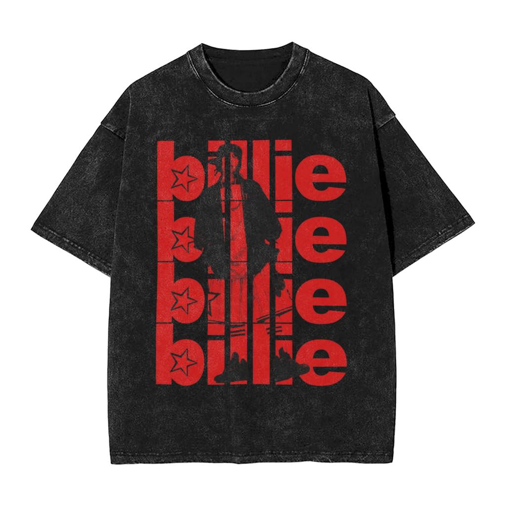 Singer BBillieGirl Eeilish Music Vintage Washed T Shirt Unisex Cotton Clothes Printed Round Neck Short Sleeve