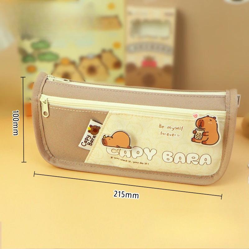 Cute Capybara Pencil Bags for Children Oxford Fabric Lovely Capybara Badge Student Pencil Bag School Stationery Holder
