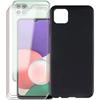 Case for Samsung Galaxy A22 5G - Black - Flexible TPU - Drop-Proof - Tempered Glass - Screen Protector