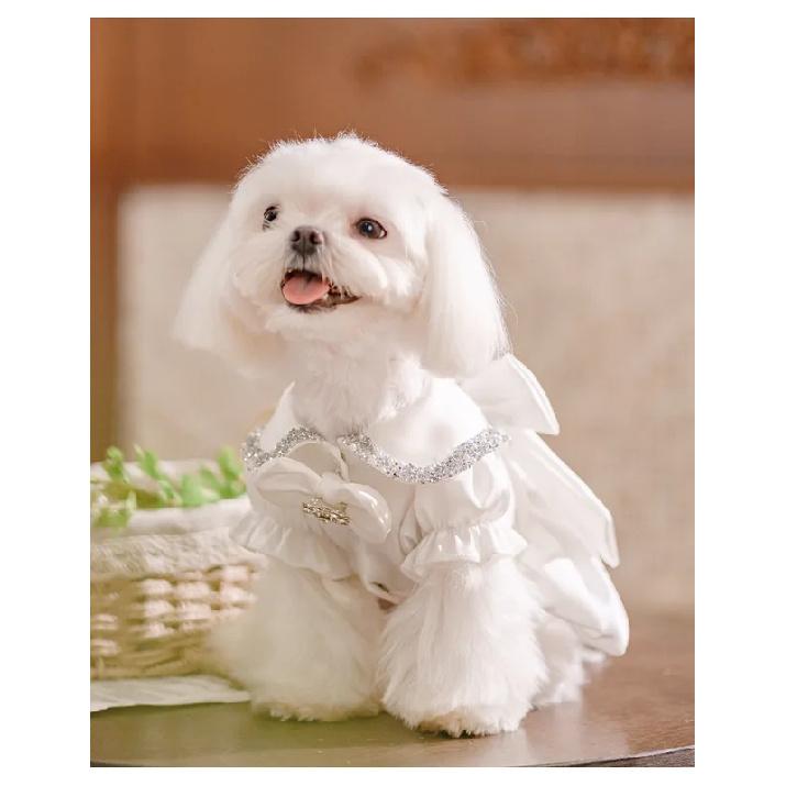 High-End Custom Wedding Pet Dress Good Quality Large White Bow Design Dog Wedding Dress