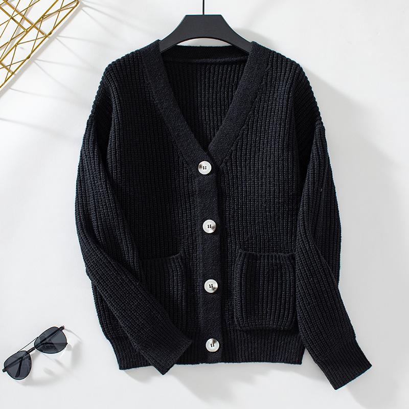 Autumn and Winter Women's Knitwear Loose Casual Solid Colour V-neck Single-breasted Knitted Sweater