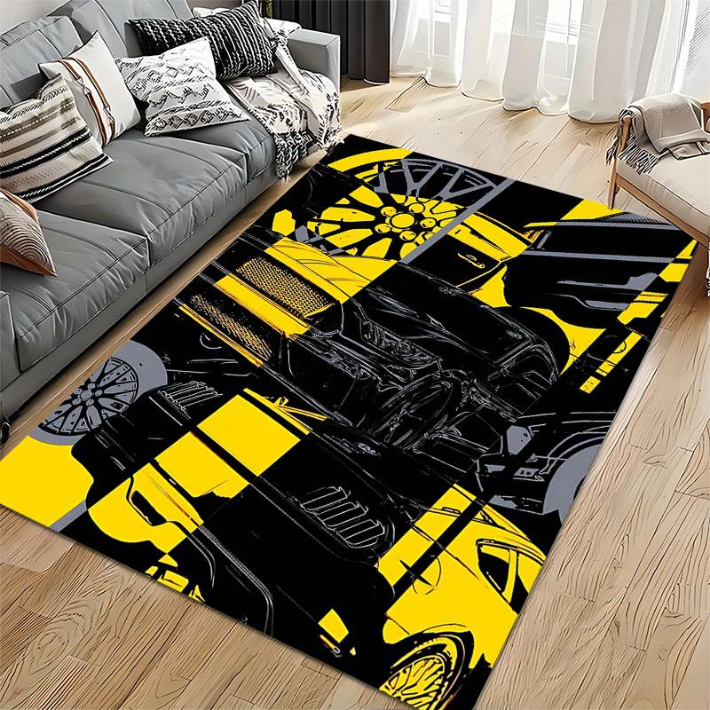Retro Sports Car Yellow Design suitable as a non-slip mat for the living room or bedroom sofa