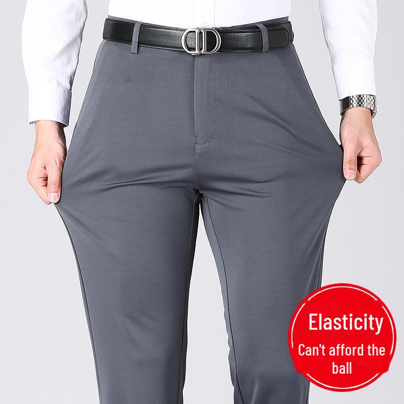 Men's Elastic Casual Thickened Formal Trousers for Autumn/Winter - Non-Iron, Loose, Straight Fit