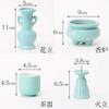 5-piece Buddhist altar set in plain celadon ceramic with bell and incense burner ash included for modern miniature Buddhist altars