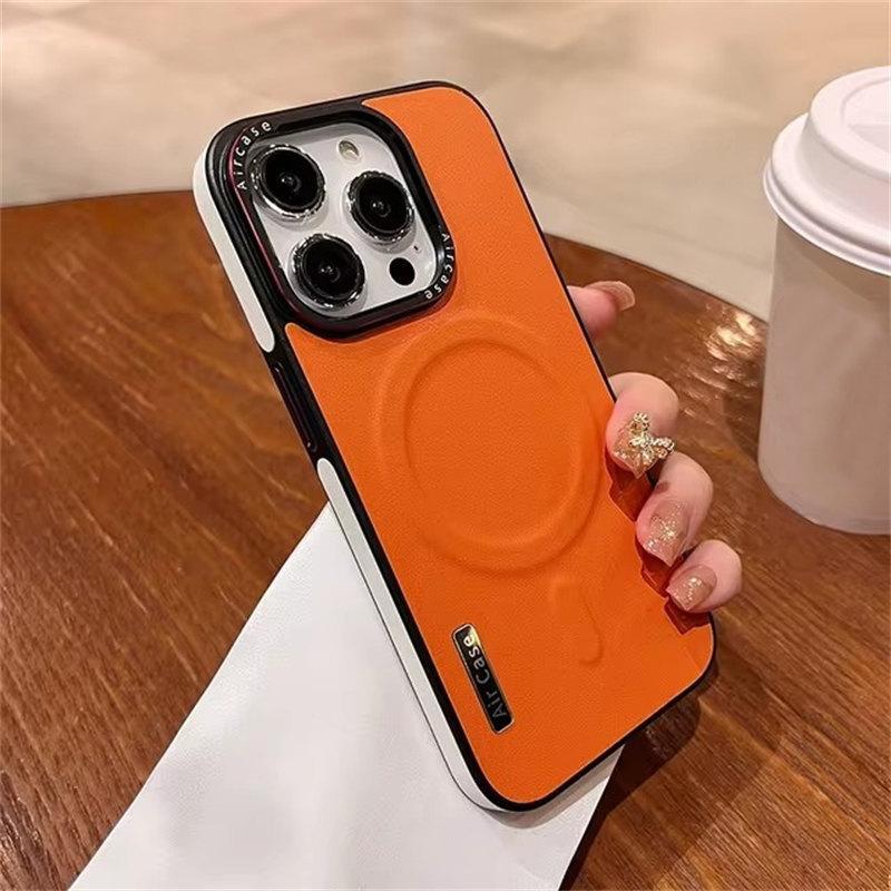 Бизнес двухцветный кожаный чехол Magsafe для iPhone 12 13 16 15 Pro Max магнитный матовый мягкий противоударный чехол для iPhone 15Pro