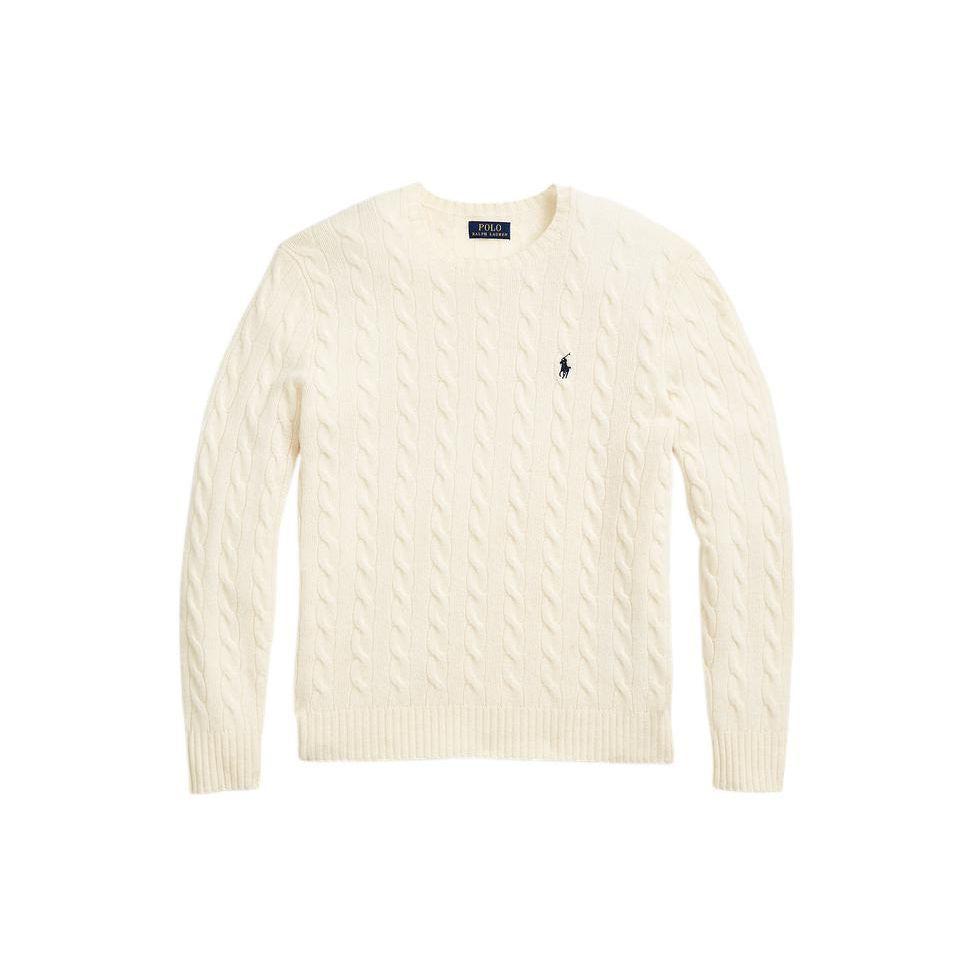 Polo Ralph Lauren FW22 Solid Logo Embroidered Cable Knit Sweater Men Sweater White MNPOSWE16821269-101