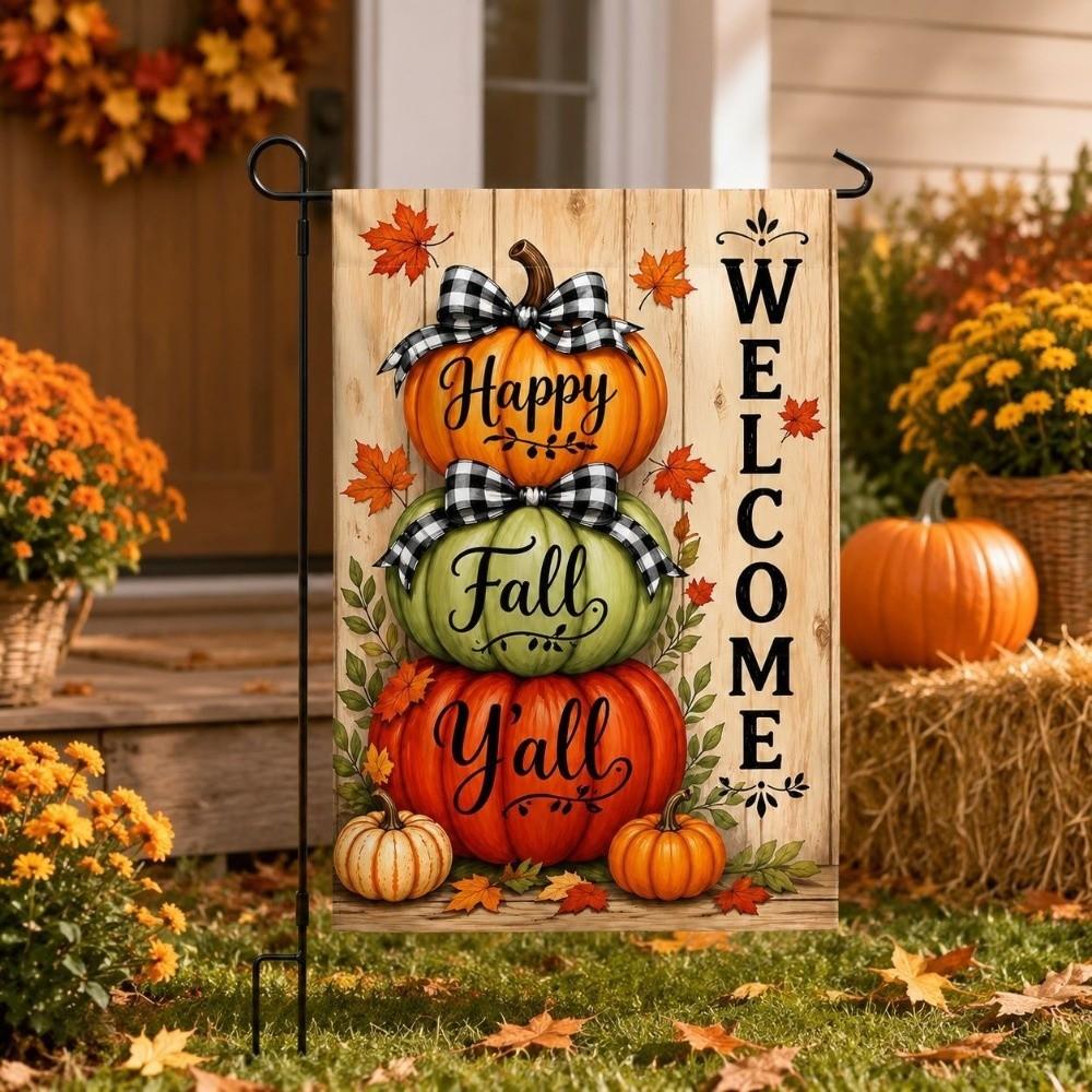 Linen Halloween Fall Pumpkin Garden Flag Rustic Style Ghost Welcome Flag  Porch