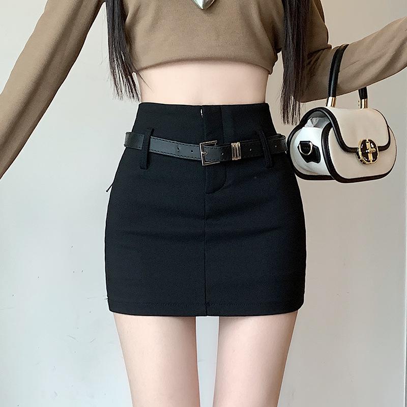 Женская юбка А-силуэта с высокой талией и поясом, черная - Сексуальный летний стиль