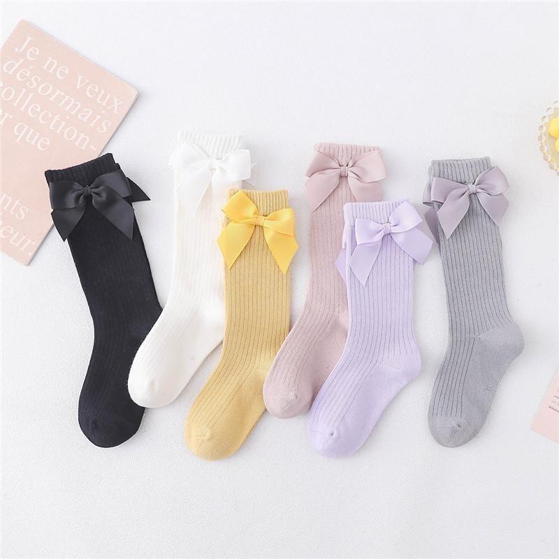 Solid Children Socks With Bows Cotton Baby Girls Socks Soft Toddlers Long Socks For Kids Princess Knee High Socks for Girls 2022 New Spring Autumn