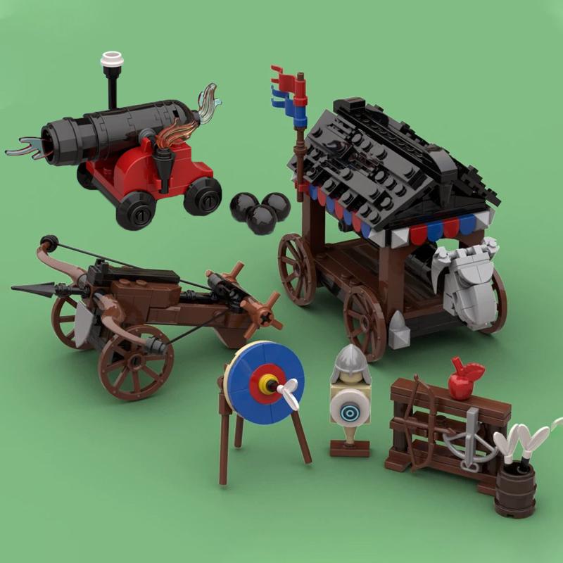 MOC Средневековая Улица Вид Сцена Строительные Блоки Замок Спальня Арбалет Осадный Молот Доска Объявлений Знак Лаборатория Кирпичи Подарки