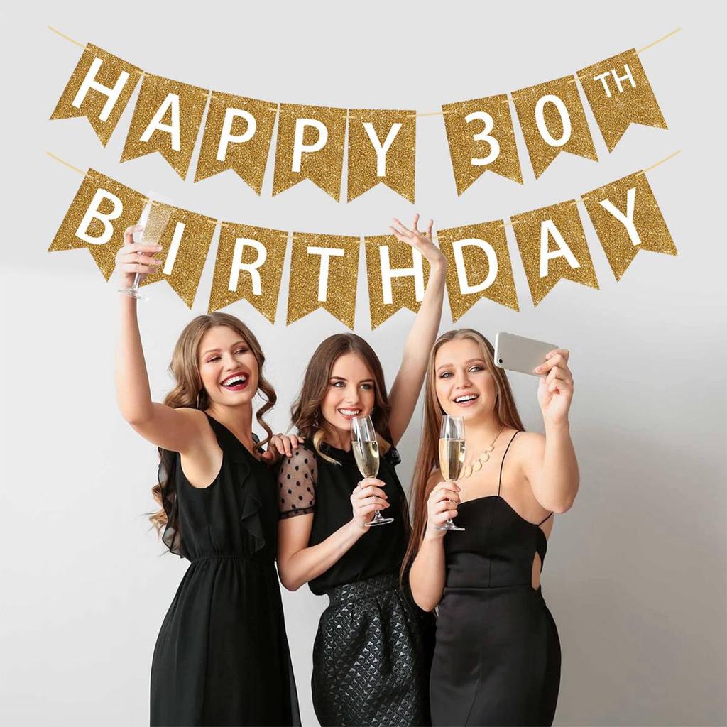 С днем рождения, подвесной флаг, баннер, блестящий, золотой, 30, 40, 50-й, флаг, гирлянда, баннер, товары для вечеринок для взрослых, день рождения