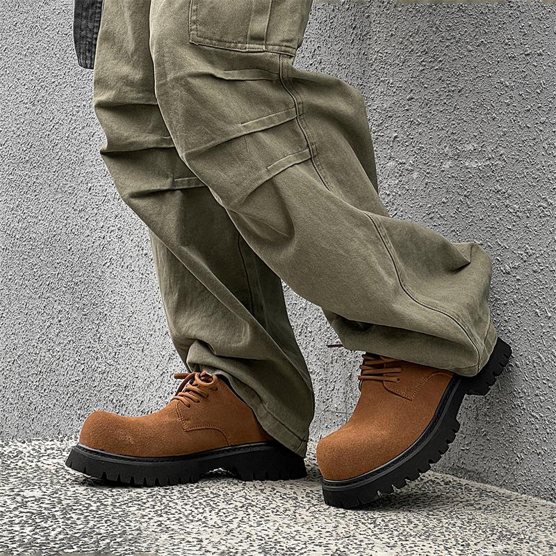 2024 Derby Shoes Men's Autumn New Anti-velvet Leather Big Head Leather Shoes Retro British Thick-soled Heightening Tooling Shoes 3656-J