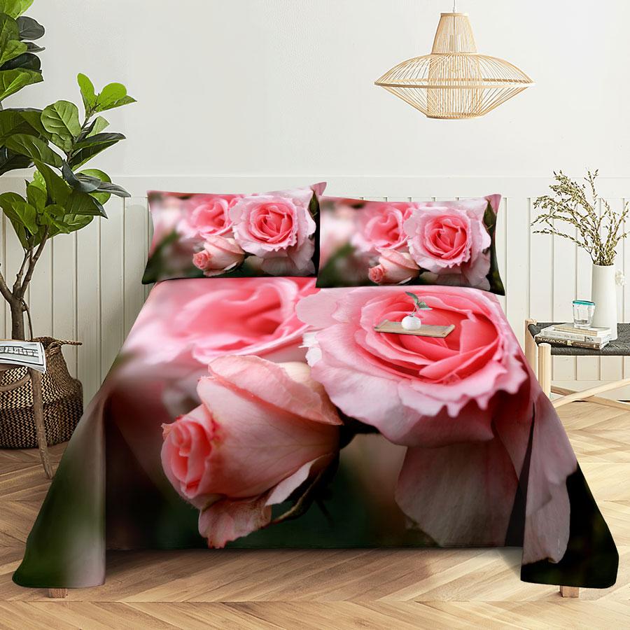 Bedsheets Set With Pillows Case Queen Size Soft Bed Sheets And Pillowcases For Single Double Beds Twin Pink Flower Thin Fabric