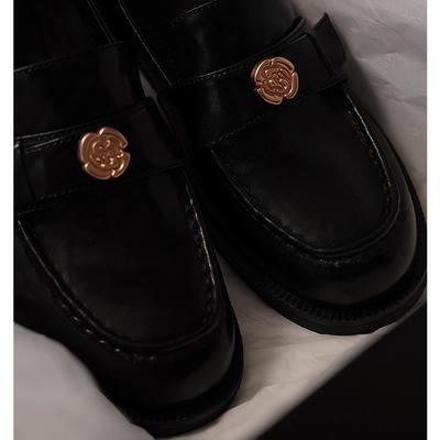 Версия из коровьей кожи~ Натуральная кожа камелия золотые монеты толстая подошва ленивые женские туфли одинарки для работы универсальные на толстом каблуке маленькие кожаные туфли