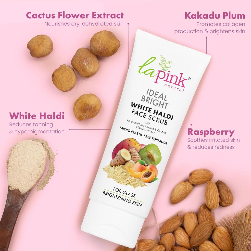 Скраб для лица La Pink Ideal Bright с белым халди и сливой какаду | Мягкое отшелушивание, осветление и восстановление | Все типы кожи | 100 г