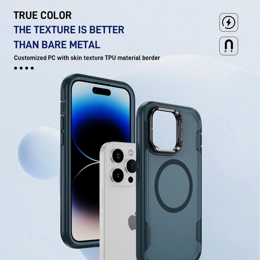 For iPhone 14 Pro Max Case Compatible with MagSafe Lens Frame Kickstand TPU+PC Shockproof Phone Cover