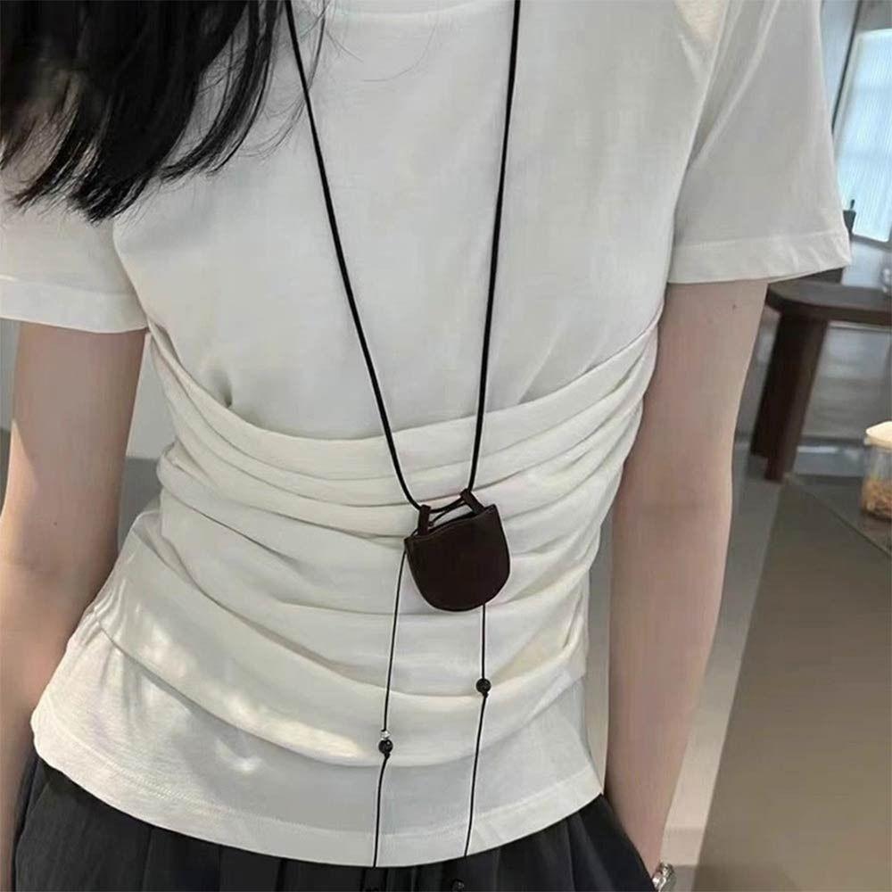 Adjustable Chain Suede Bag Necklace PU Sweater Chain Necklace Creative Gift Mini Necklace