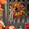  Sunflower Artificial Wreath With Bow For Fall Thanksgiving Door And Home Décor