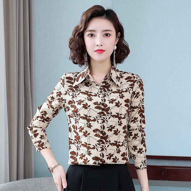 Женская осенняя рубашка из шифона с цветочным принтом и длинными рукавами в стиле ретро