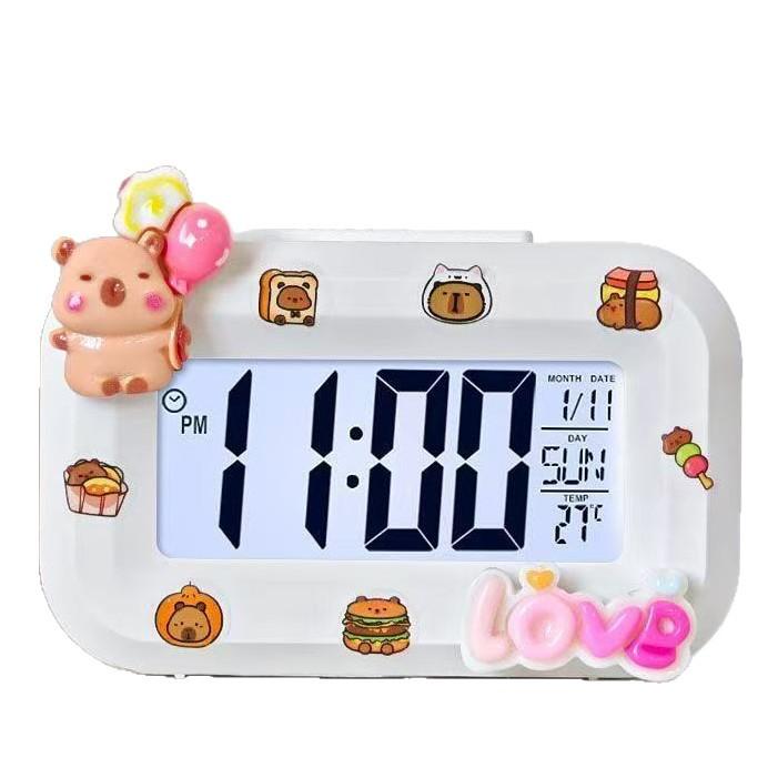 Cute Capi Mini Alarm Clock Desktop Table Clock Timing Cute KT Bow Decoration Children's Mini Clock