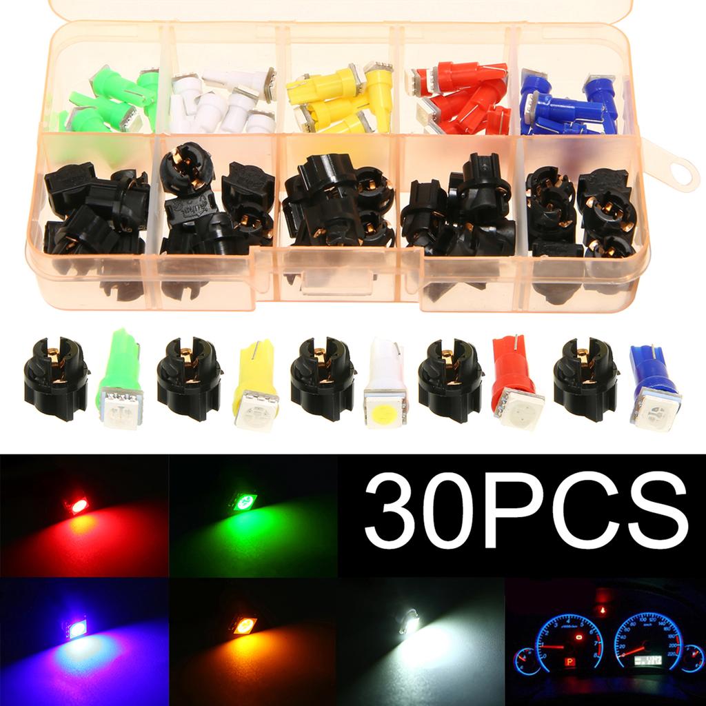 30pcs Car Auto T5 T10 5050 SMD LED Light Bulbs Instrument Panel Dashboard Light Bulbs Lamp 12V 5
