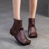 Johnature Square Toe Soft Cowhide Short Boots Retro Versatile Genuine Leather Comfortable Women's Shoes