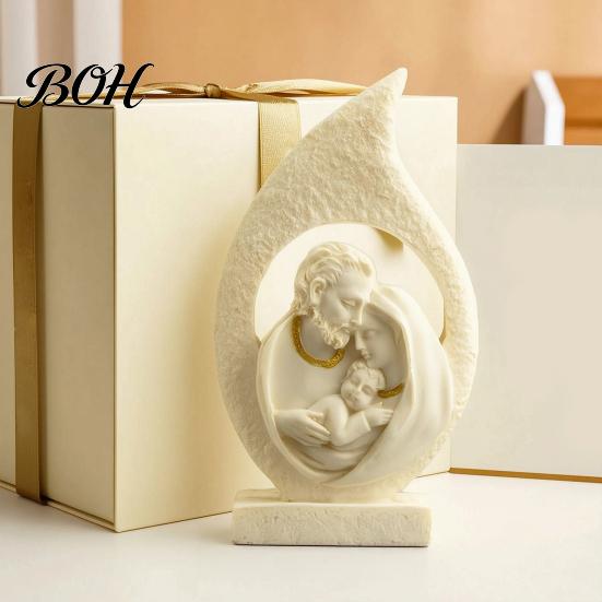 Warm Family Atmosphere Gift Holy Figurine Ornament, Modern Hollow Water Drop Resin Statue, Western Style Religious Tabletop Sculpture for Home