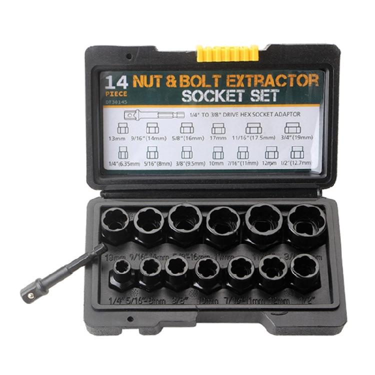 14Pcs Bolt Extractor Set Bolt & Nut Remover Stripped Lug Remover Extraction Socket Set for Removing Damaged