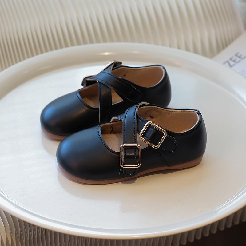 Корейский стиль, кожаная обувь для маленьких девочек, простые модные детские туфли на плоской подошве, однотонные повседневные детские универсальные туфли для ходьбы с круглым носком