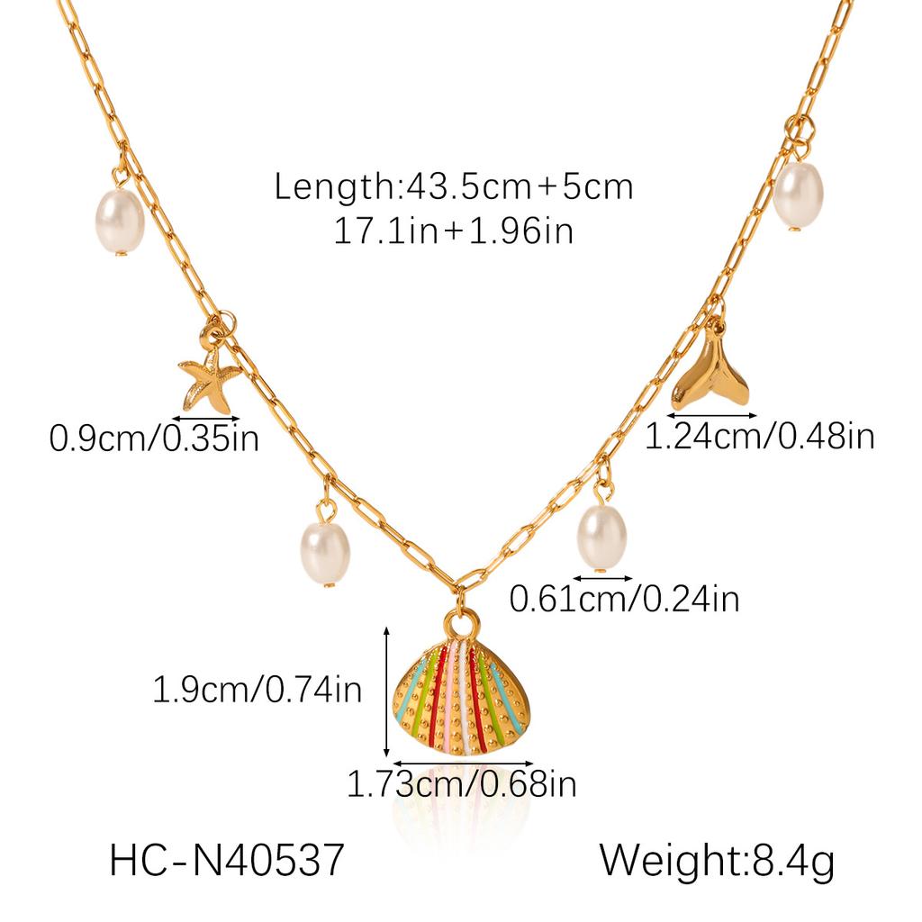 Seashell Stainless Steel Starfish Marine Life Pendant Dopamine Necklace Light Luxury Niche Titanium Steel Necklace