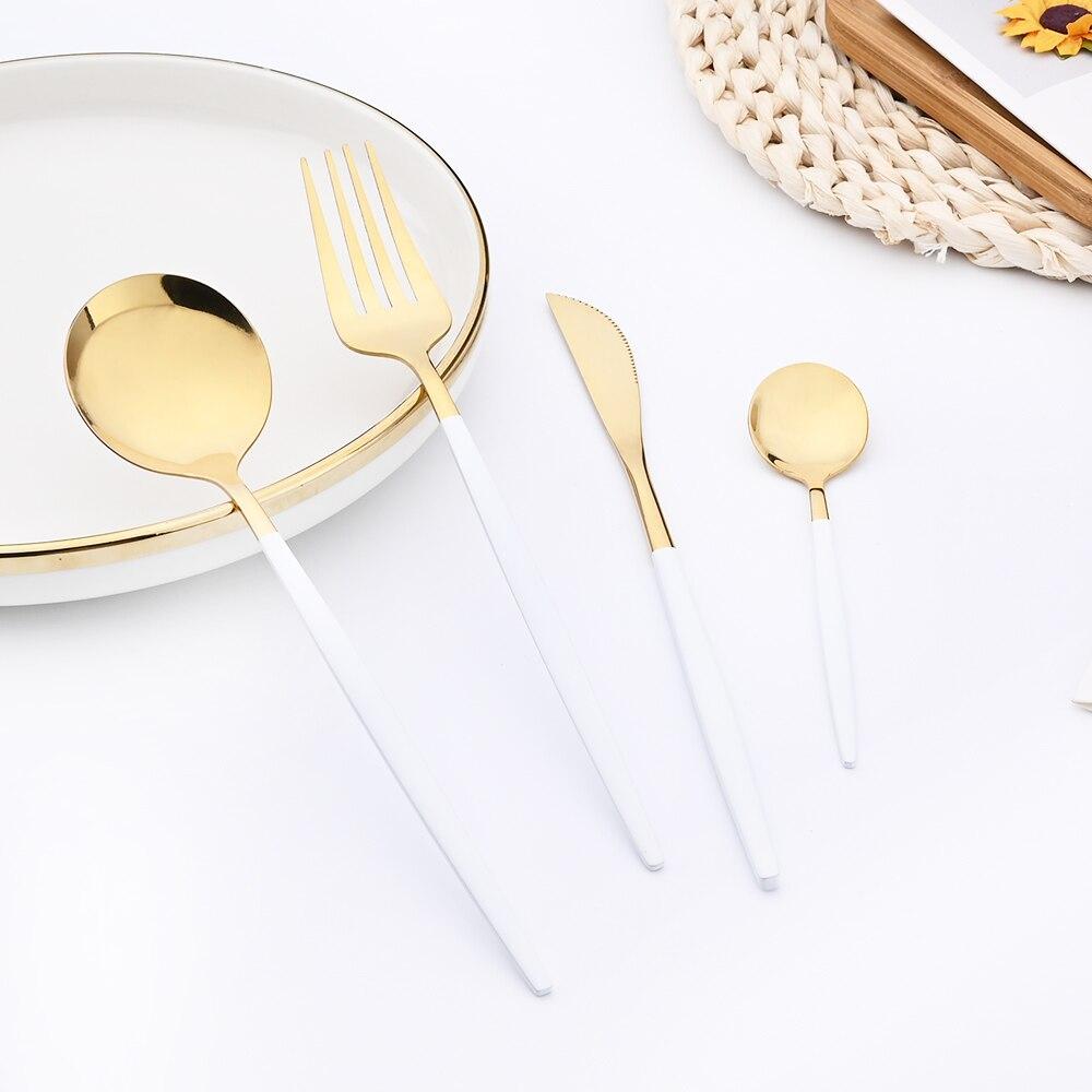 Purple Stainless Steel Cutlery Set 24pc For 6 Flatware Knife Fork Coffee Spoons Tableware Suit Household Kitchen Dinnerware Set