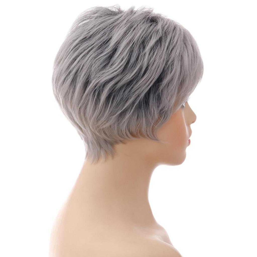 Short Silver-White Synthetic Wig for Women