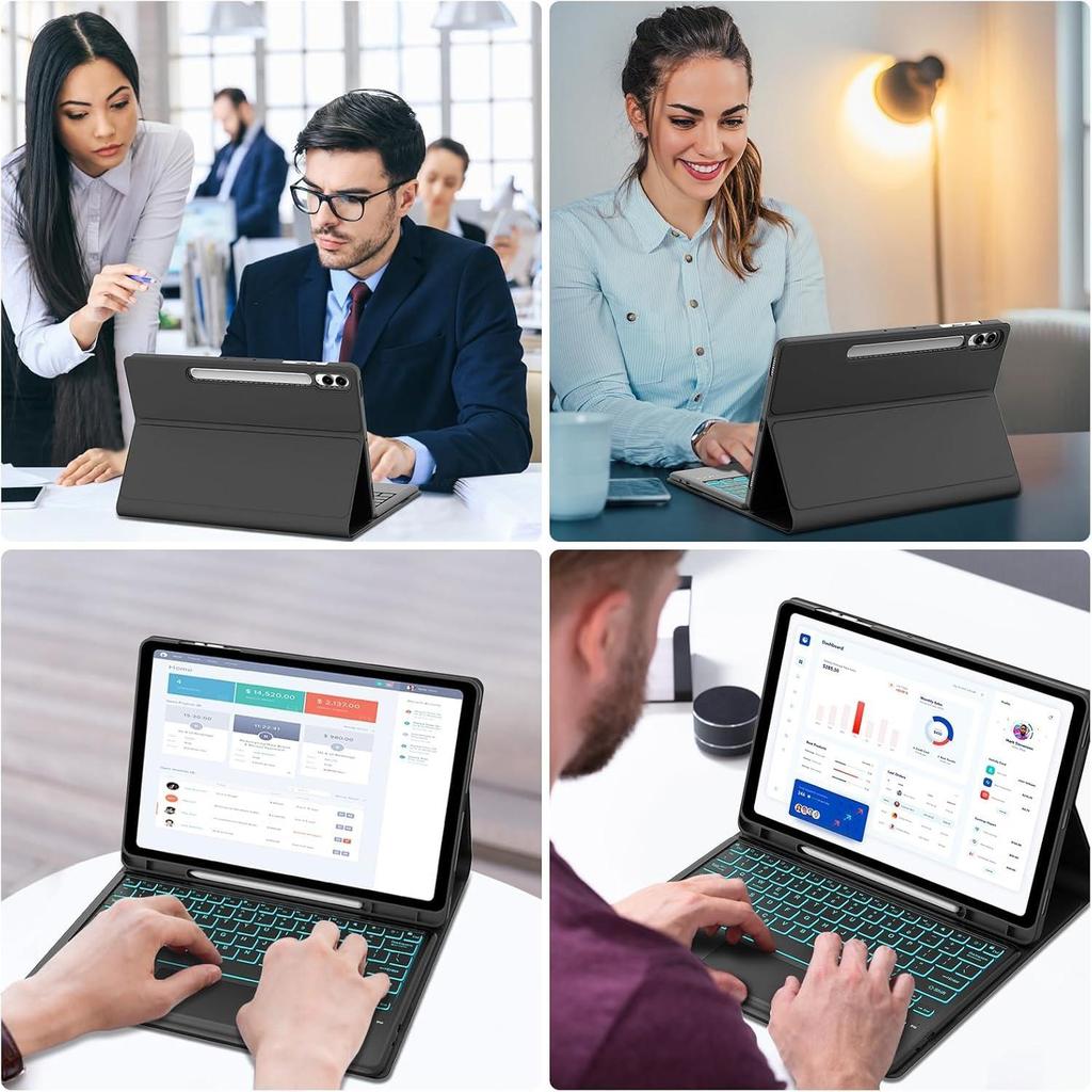 Планшет Samsung S9 FE Plus 12,4" с сенсорной клавиатурой с RGB-подсветкой и кожаным защитным чехлом