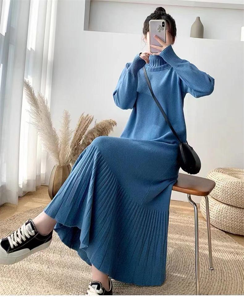 Semi-turtleneck Bottoming Knitted Sweater Skirt Women's Autumn and Winter New Over-knee Long Loose Large Size with Coat Dress Tide