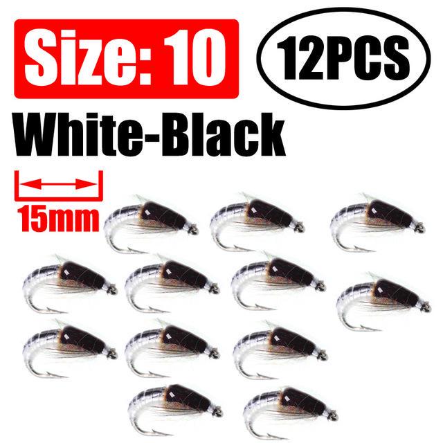Wifreo 12PCS Fly Fishing Nymph Scud Worm Fly Realistic Aritificial Insect Bait Lures with Hook Size 8 10 12