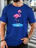 Unisex Short Sleeve T Shirt Cute Pink Flamingo Graphic Tee Water Print Tops Summer Soft Cotton Casual Street Wear For Adult Male