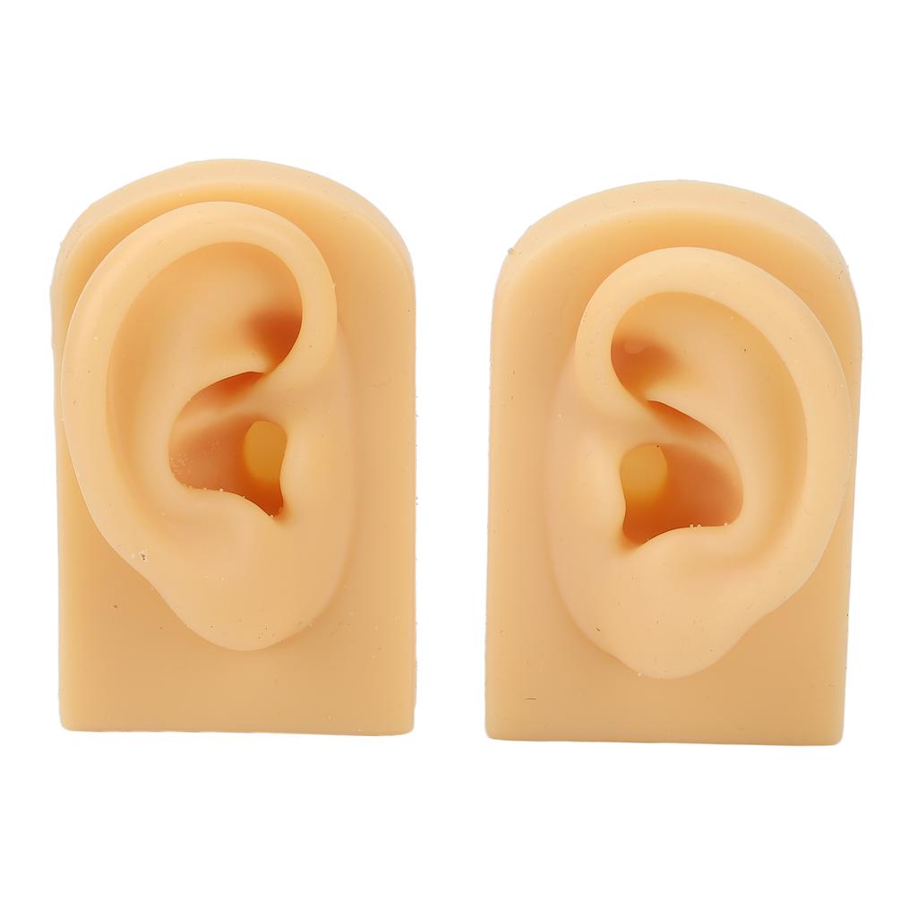 1 Pair Silicone Ear Model Light Skin Color Piercing Practice 3D Ear Model for Acupuncture Training