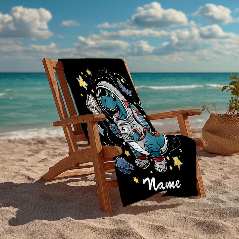 Custom Name Ultra-Soft Beach Towel with Dinosaur Theme,Ideal for Pool - Camping, Diving - Perfect Travel Essential, Vibrant Beach Towel.