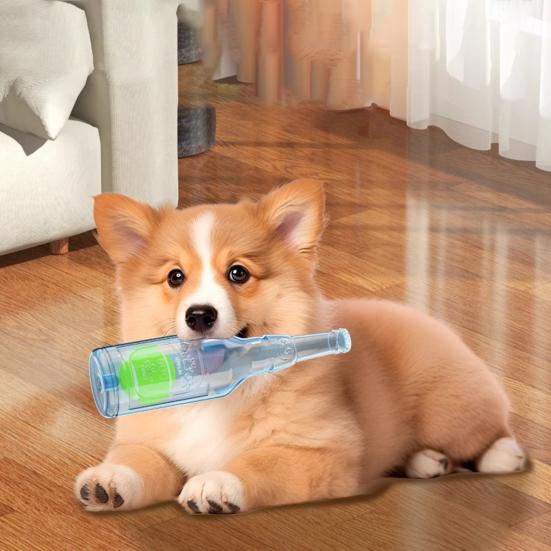 Dog Water Bottle Toy Interactive Dog Chew Toy Plastic Squeaky Bottle Teething Toy with Tennis Ball for Aggressive Chewers
