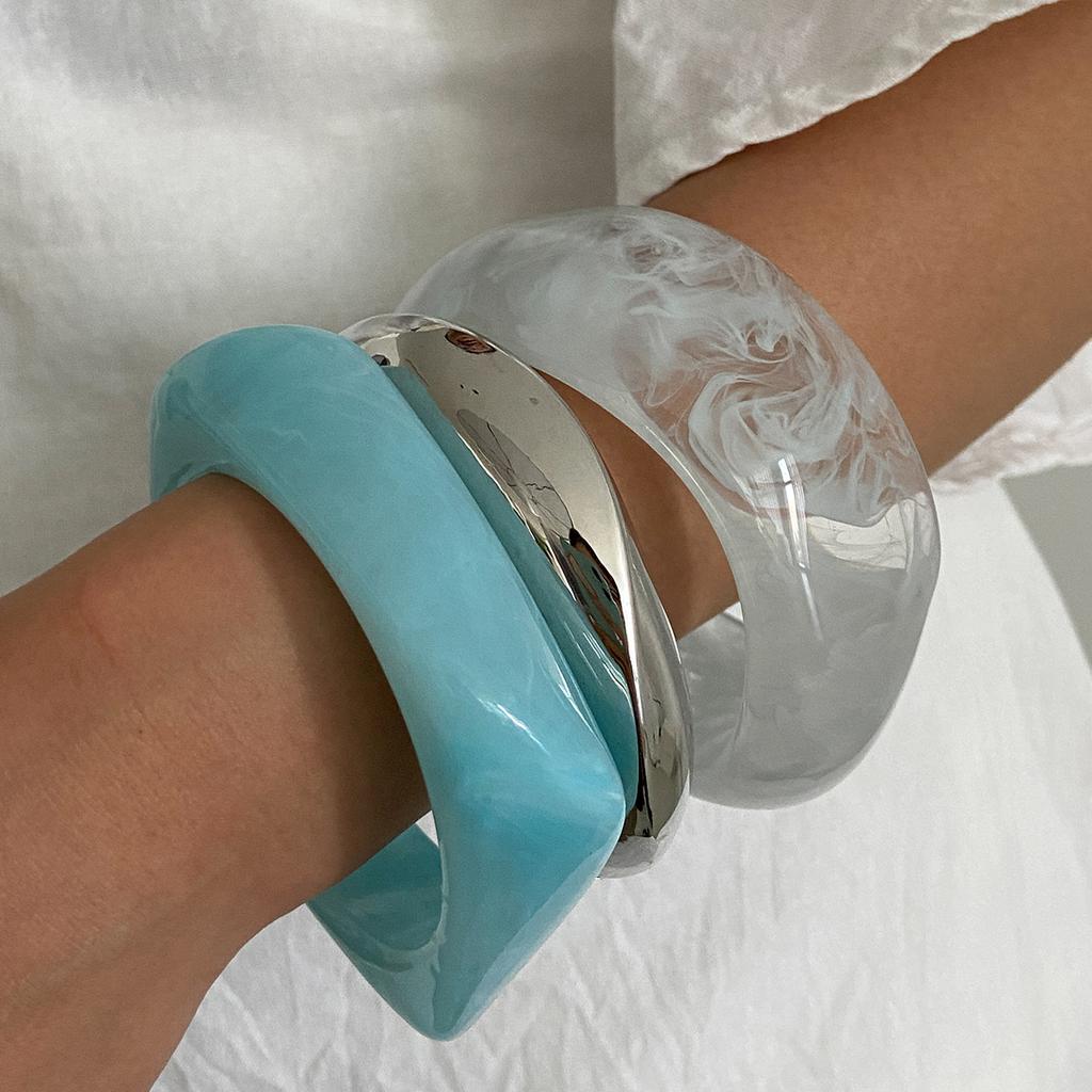 Ingemark 3 Styles Boho Irregular Resin Chunky Bangles for Women Y2K Vintage Glossy Geometric Wide Bracelets Hand Jewelry Gift