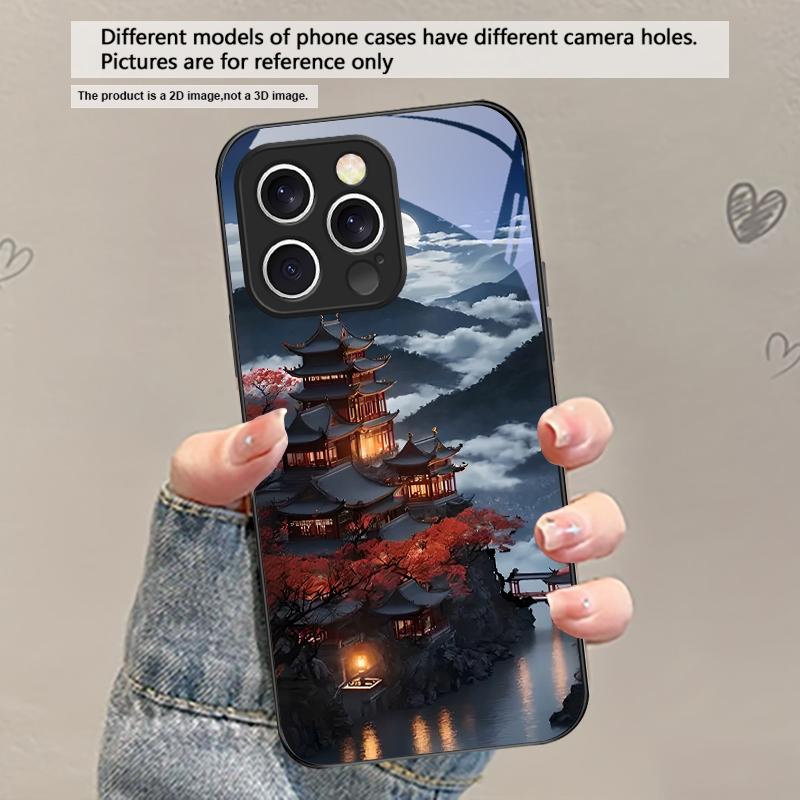 Светлячковая тропа лунного света Для iPhone 17 Air 16 E 15 Plus 14 Pro Max 13 12 mini 11 5 6 7 8 Plus XR XSMax SE Черный стеклянный чехол для телефона