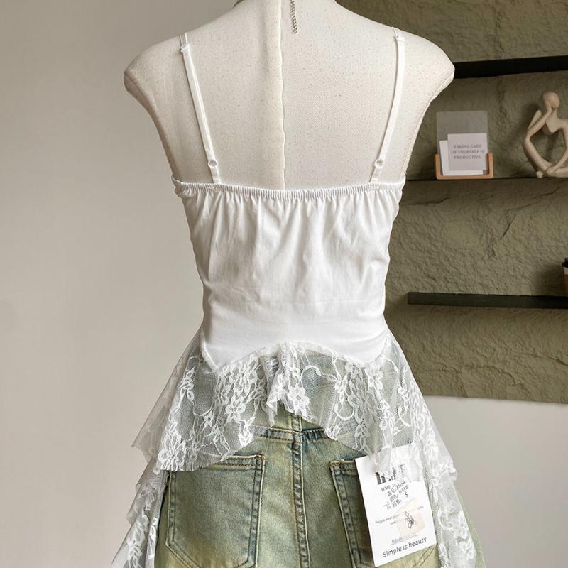 Французский стиль Spicy Girl кружевной лоскутный жилет-камисоль с подушкой на груди облегающий топ с нерегулярными лентами для женщин