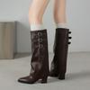 2025 новые женские ковбойские сапоги квадратный носок ретро пряжка рыцарские сапоги универсальные высокие сапоги толстый каблук сапоги на наборном каблуке сапоги-трубы для брюк